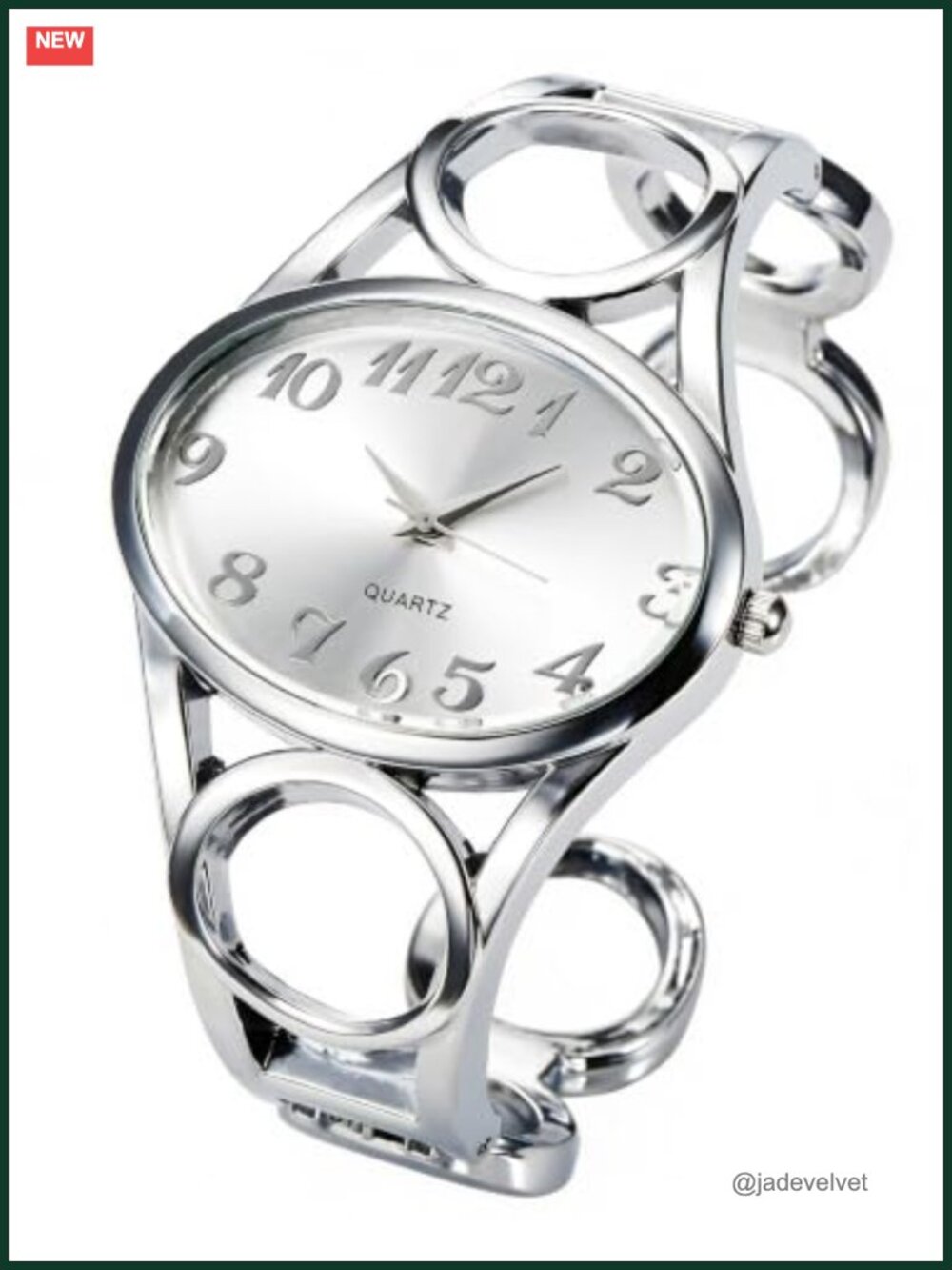 Silver Tone Cuff Bangle Watch Women Analog Quartz Dress Wristwatch
